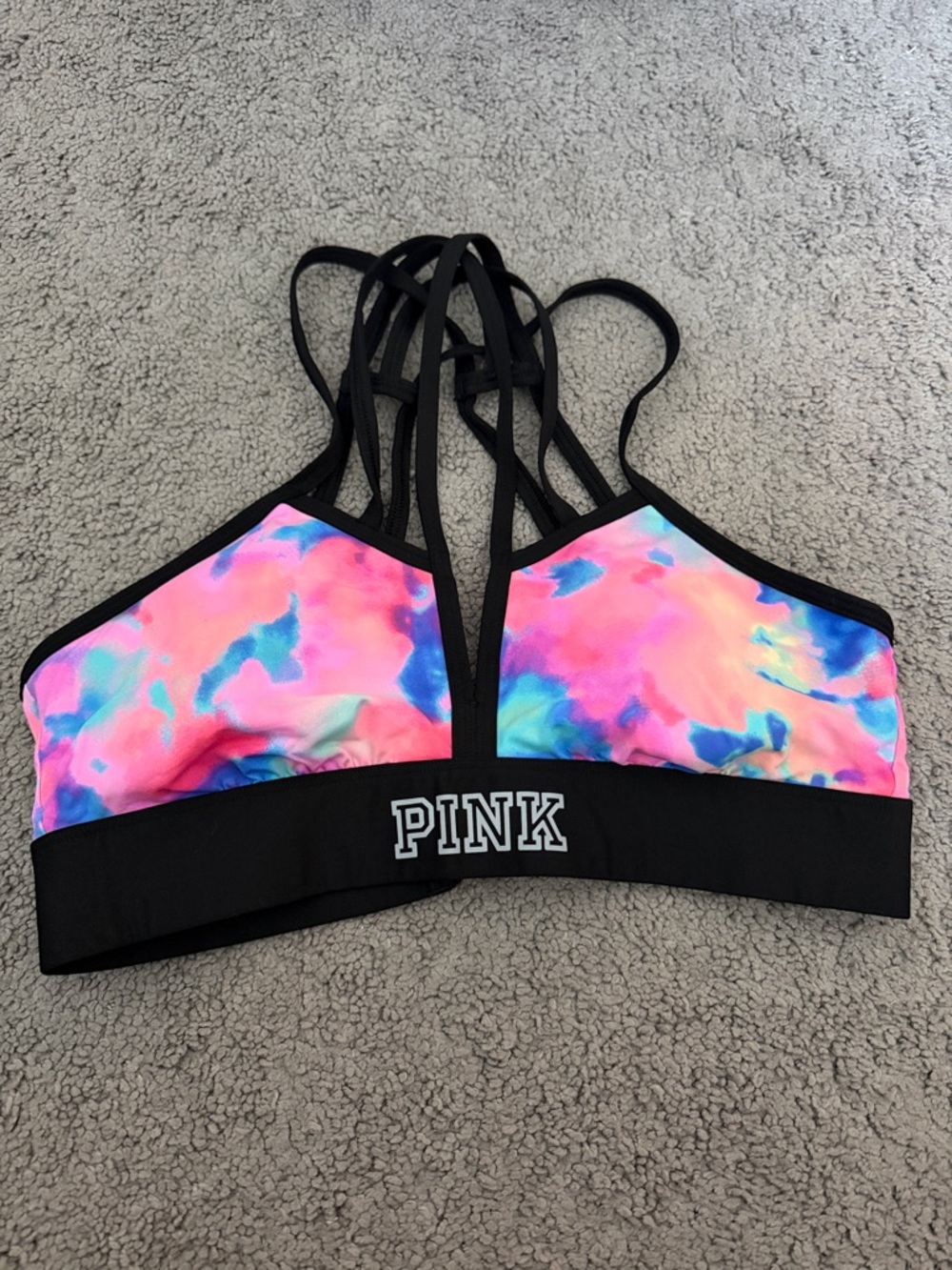 PINK Victoria's Secret Neon Tie-Dye Strappy Bralette - Black Band